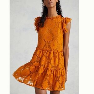 🧡 BLUE TASSEL 🧡 for Anthropologie orange lace dress PXL petite extra large